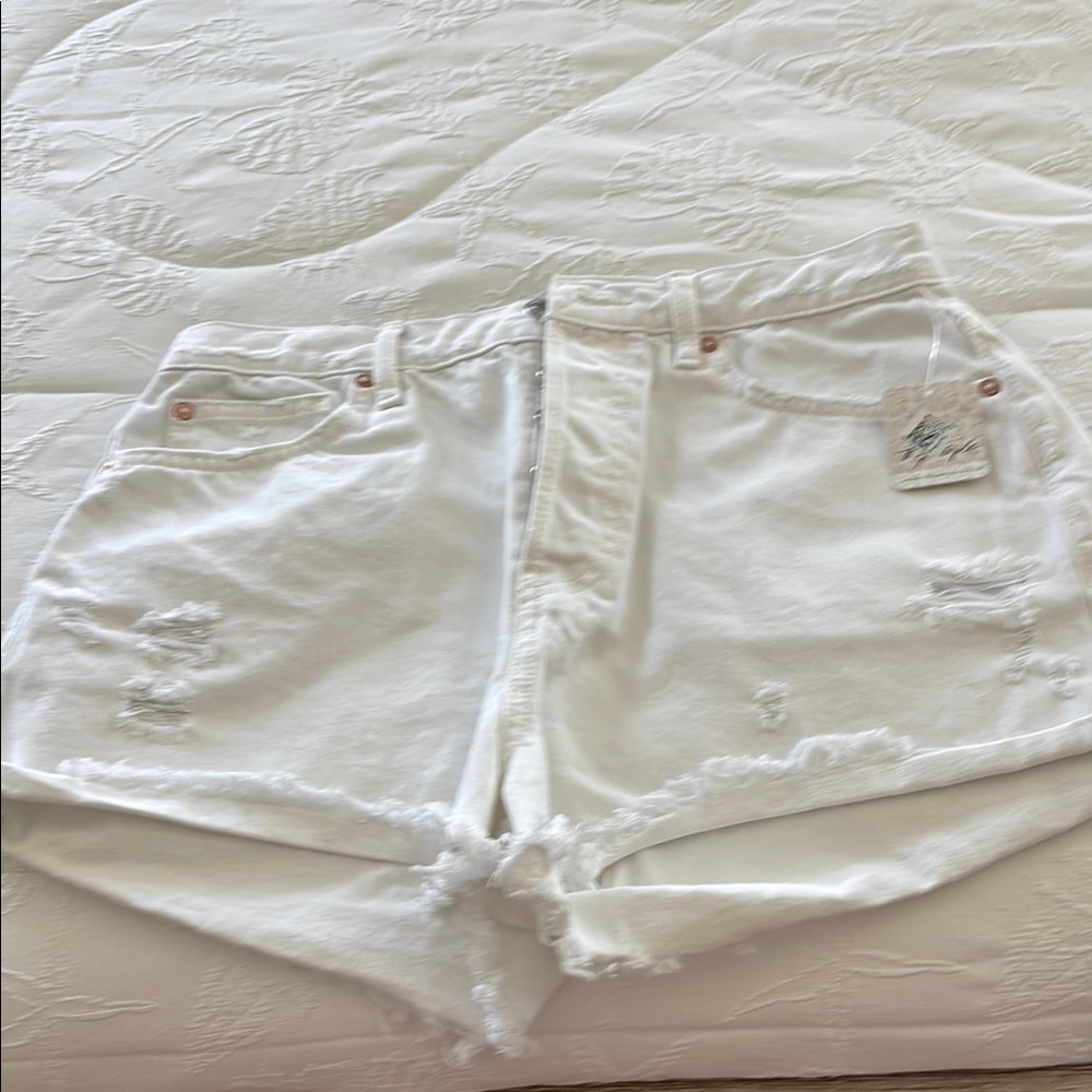 We The Free White Distressed Jean Shorts